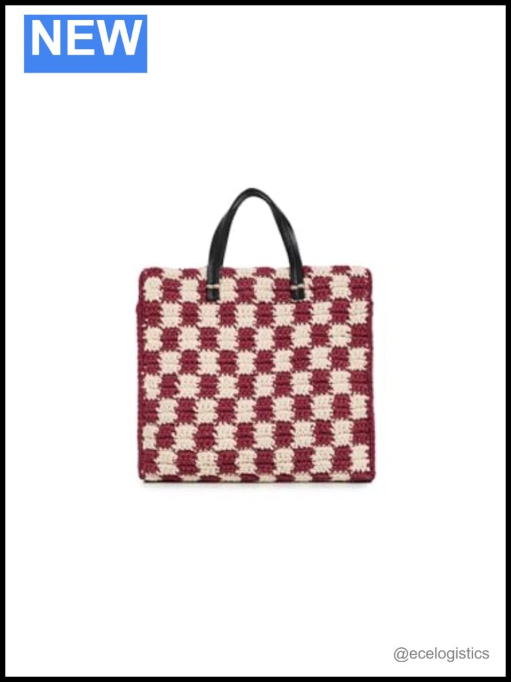 Mini Crochet Tote with Leather Trim - Lightweight Checkered Bag